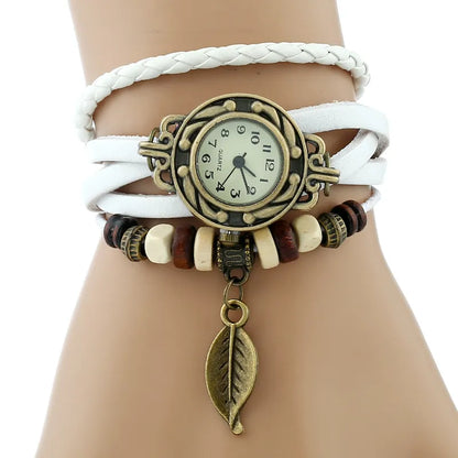 Gnova Platinum TOP Genuine Leather Bracelet Watch Women LEAF Vintage wristwatch Korean Fashion student school
