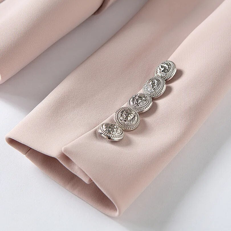 HIGH QUALITY New Fashion 2023 Baroque Designer Blazer Women's Long Sleeve Double Breasted Metal Lion Buttons Blazer Jacket Outer