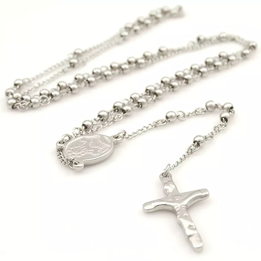 Gokadima Stainless Steel Necklace Men Jewelry or Women Catholic Rosary Beads Chain Necklace Cross For Christmas Gift, 4mm / 6mm