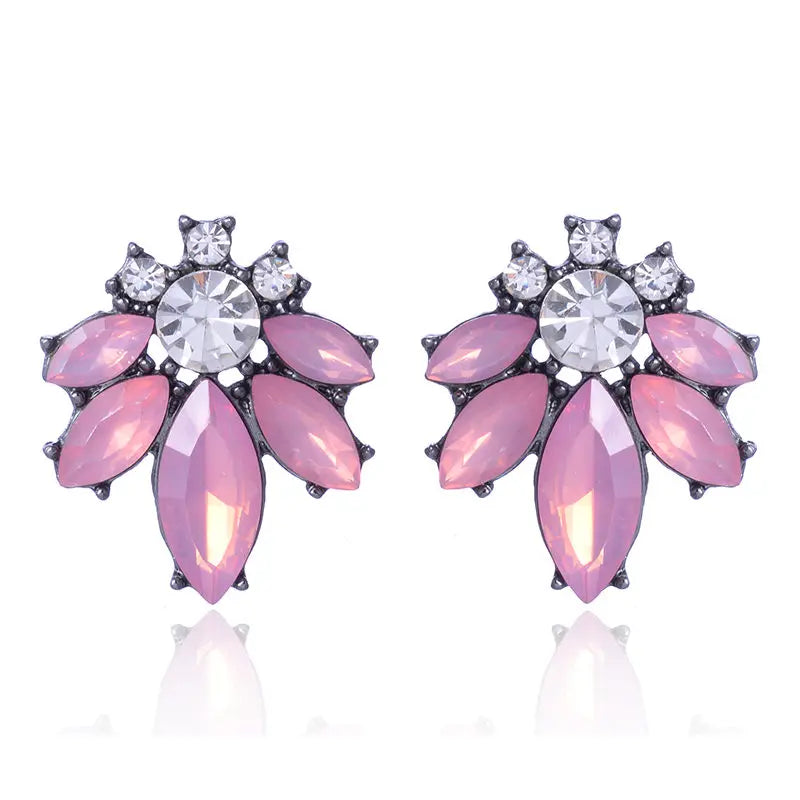 LUBOV Colorful Crystal Opal Stone Women Piercing Earrings Rhinestone Inlaid Metal Stud Earrings Girls Christmas Gift Jewelry