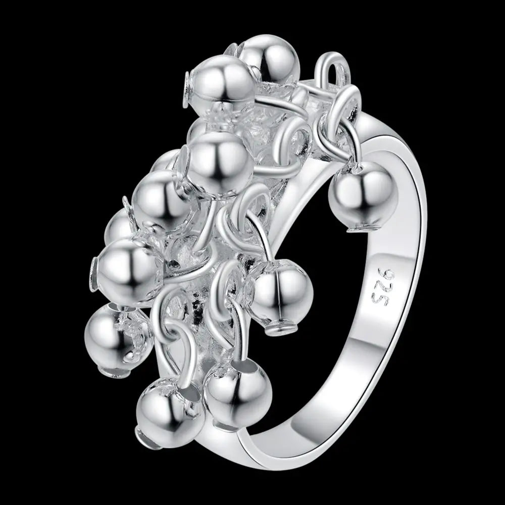 925 R016 Christmas gift  wholesale jewelry bead silver color ring high quality fashion classic girl gift