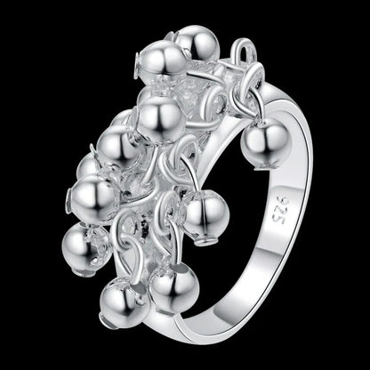 925 R016 Christmas gift  wholesale jewelry bead silver color ring high quality fashion classic girl gift