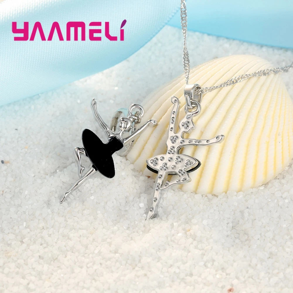 925 Sterling Silver Color Necklace/Earring Sets Sports Style Elegant Human Dance For Women Girl Birthday Party