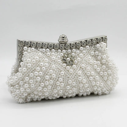 DAIWEI Women Evening Clutch Bag Ladies Wedding Bridal Handbag Pearl Beaded Diamond Day Cluthes Crystal Purse Party Wedding Beige