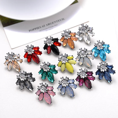 LUBOV Colorful Crystal Opal Stone Women Piercing Earrings Rhinestone Inlaid Metal Stud Earrings Girls Christmas Gift Jewelry