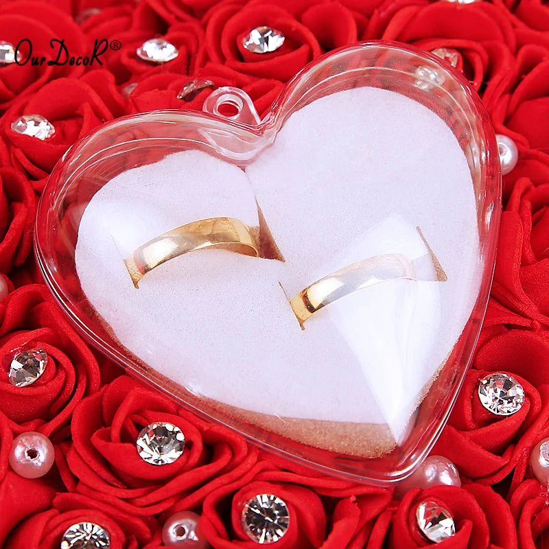 Wedding Favors Hang Ring Pillow With Transprent Box Heart Design Rhinestone And Pearl Decor Wedding Ring Cushion Decoration