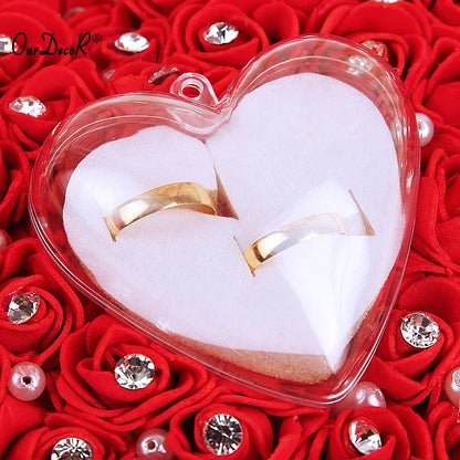 Wedding Favors Hang Ring Pillow With Transprent Box Heart Design Rhinestone And Pearl Decor Wedding Ring Cushion Decoration