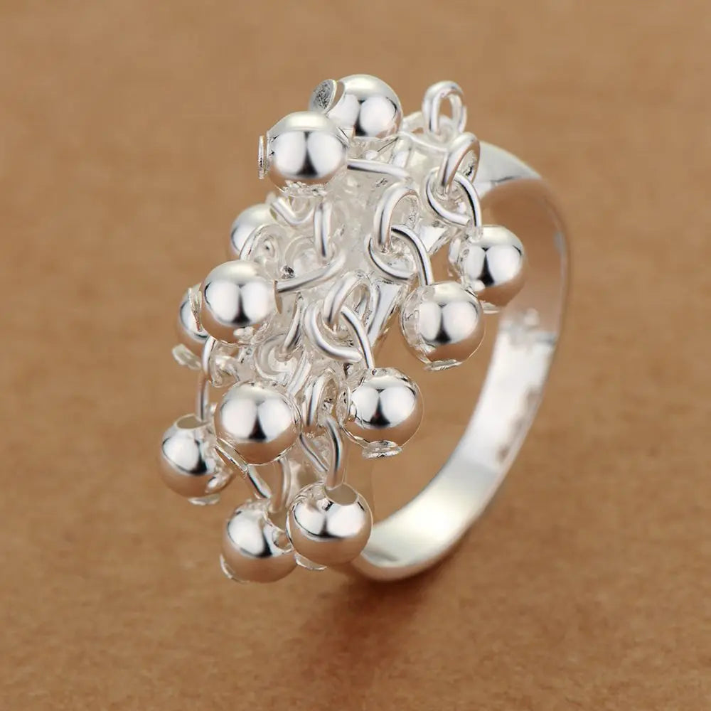 925 R016 Christmas gift  wholesale jewelry bead silver color ring high quality fashion classic girl gift