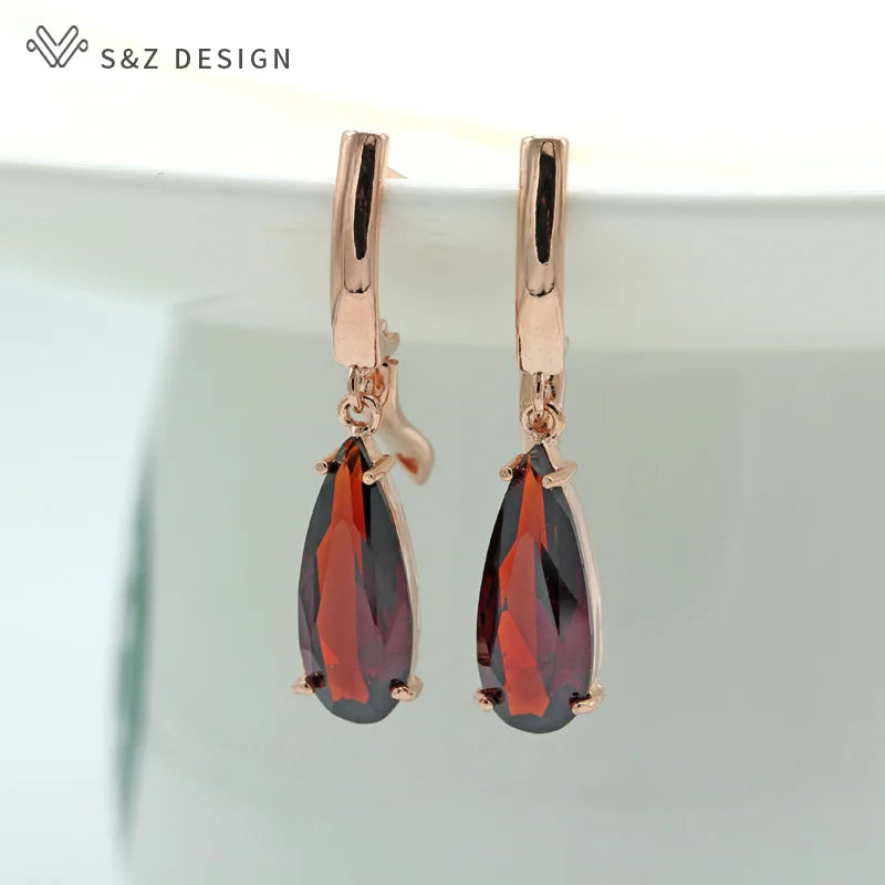 S&Z 10 Color Long Water Drop Cubic Zirconia Earring For Women Korean Fine Wedding Simple Fashion Party Jewelry