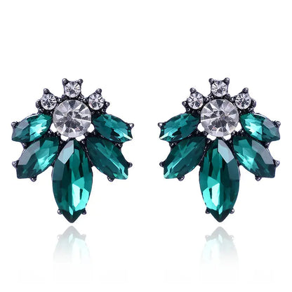 LUBOV Colorful Crystal Opal Stone Women Piercing Earrings Rhinestone Inlaid Metal Stud Earrings Girls Christmas Gift Jewelry