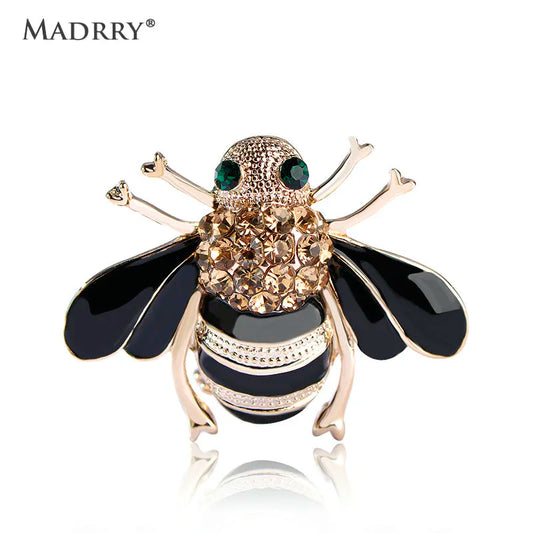 Madrry Alloy Metal Special Bee Brooches Enamel Broches Gold Color Champagne Crystal Hijab Pins Halloween Party Accessories joyas