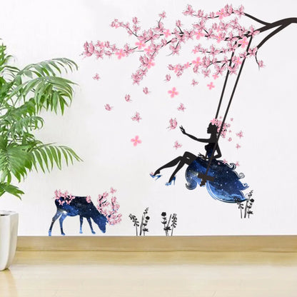Romantic Flower Fairy Swing Wall Stickers for Kids Room Wall Decor Bedroom Living Room Children Girls Room Decal Poster Mural