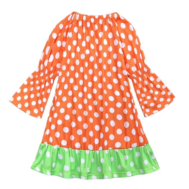 2018Baby Girl Halloween Dress Long sleeves Polka Dot Pumpkin Print Patchwork Princess Girls Holiday Party Costume 1-6Y