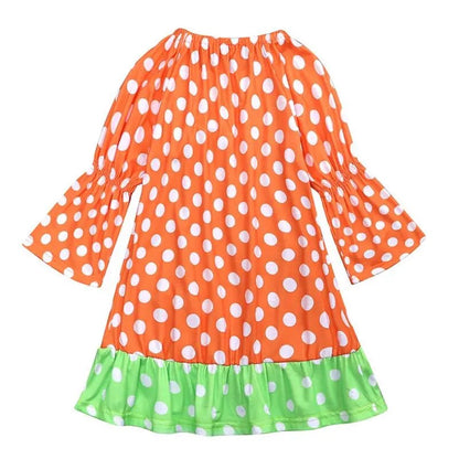 2018Baby Girl Halloween Dress Long sleeves Polka Dot Pumpkin Print Patchwork Princess Girls Holiday Party Costume 1-6Y