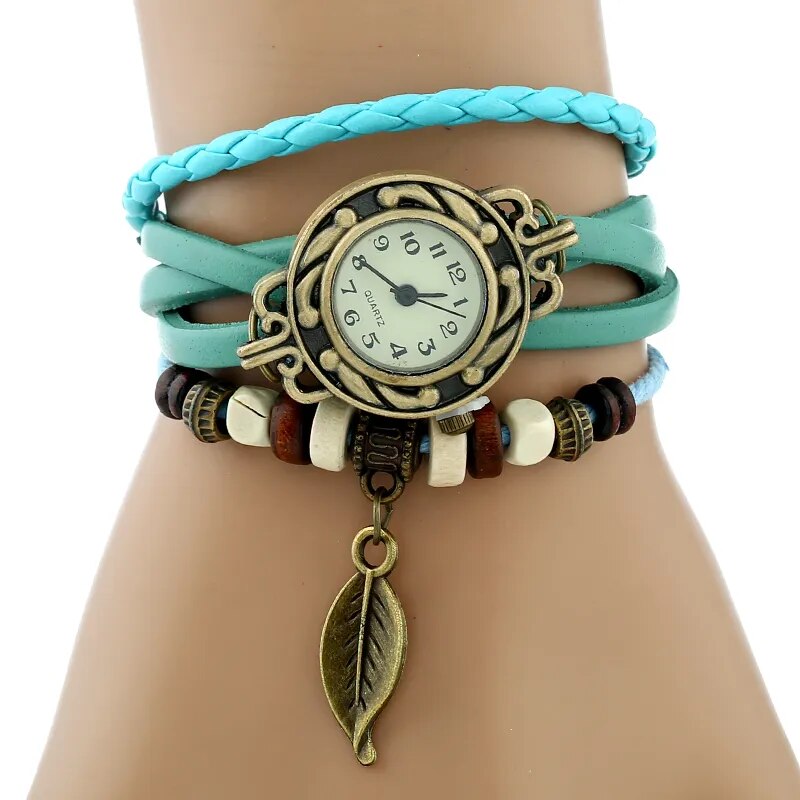 Gnova Platinum TOP Genuine Leather Bracelet Watch Women LEAF Vintage wristwatch Korean Fashion student school