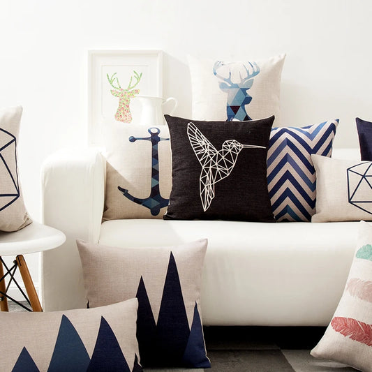Decorative Throw Pillows Case Geometric Colorful Animals Deer Nordic Style Cotton Linen Cushion Cover for Sofa Home Decor