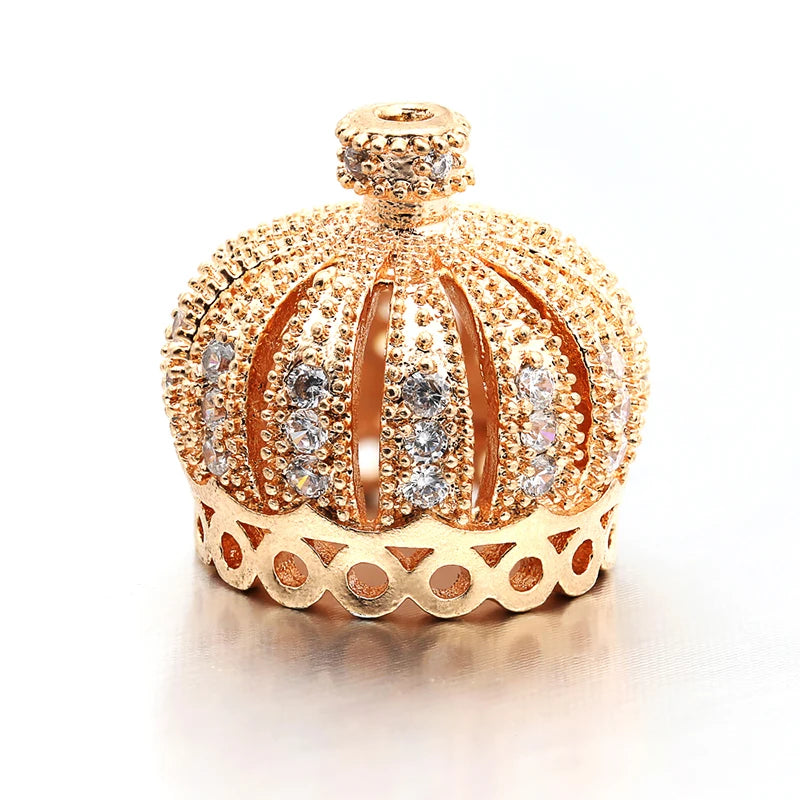 14*13mm Best Quality Handmade Brass Cubic Zirconia Crown Tassel Caps Charms for Diy Jewelry Findings, Hole: 1.3mm, Model:VM9
