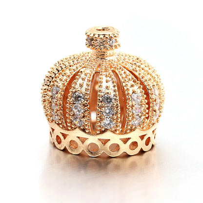 14*13mm Best Quality Handmade Brass Cubic Zirconia Crown Tassel Caps Charms for Diy Jewelry Findings, Hole: 1.3mm, Model:VM9