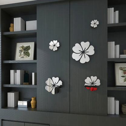 5 pcs Flower Pattern Wall Sticker Home Decor 3D Wall Decal Art DIY Mirror Wall Stickers Living Room Decoration Silver/Gold