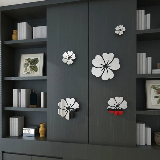 5 pcs Flower Pattern Wall Sticker Home Decor 3D Wall Decal Art DIY Mirror Wall Stickers Living Room Decoration Silver/Gold