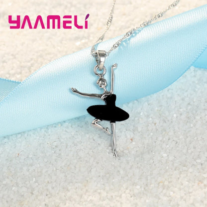 925 Sterling Silver Color Necklace/Earring Sets Sports Style Elegant Human Dance For Women Girl Birthday Party