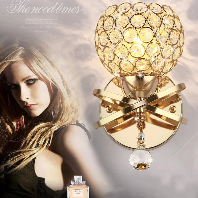 Feimefeiyou 2021 modern Art Decor Stainless Steel Plating LED Crystal Wall Light Lamp Bedroom Home Wall Sconce Lighting