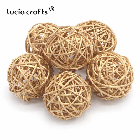 Lucia crafts 6pcs 3cm/5cm Gold Vintage Wicker Cane Ball Christmas Home Gardens Patio Ornament DIY Decoration Materials M0804
