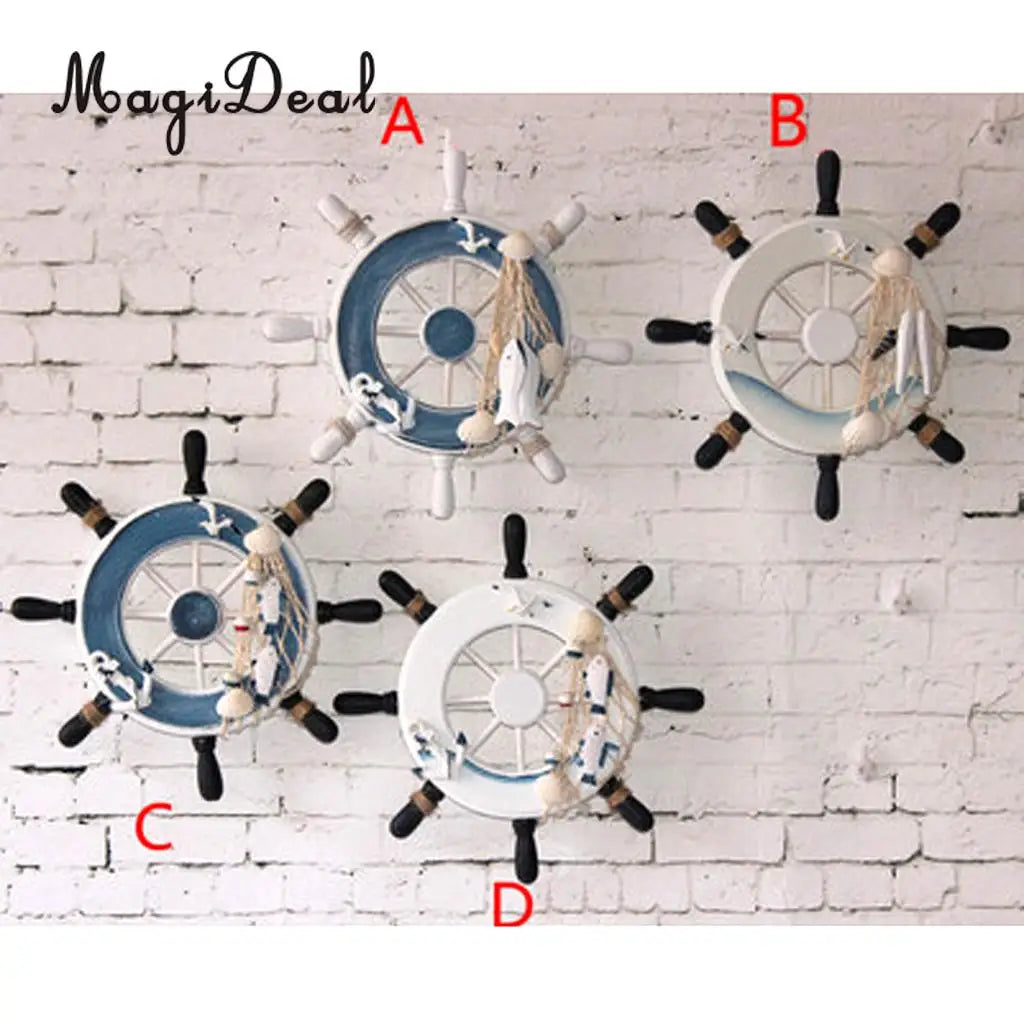 MagiDeal Wooden Ship Steering +Fishing Net Wall Hanging Decoration Dream Catcher Sea Craft Kids Room Home Decor Accs