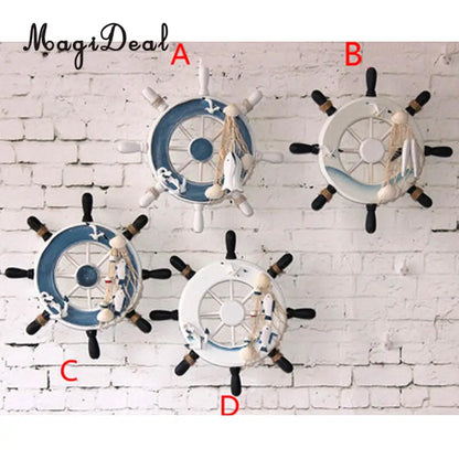 MagiDeal Wooden Ship Steering +Fishing Net Wall Hanging Decoration Dream Catcher Sea Craft Kids Room Home Decor Accs