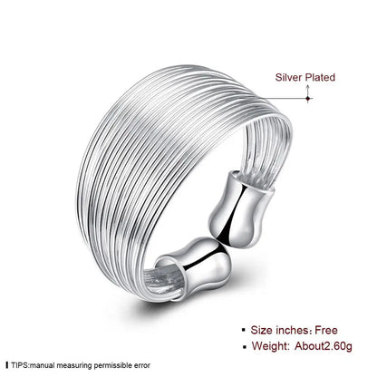 Women'S Silver Plated Ring Engagement Wedding Bridal Jewelry Adjustable Size Open Finger Ring Made Of Many Silvery Threads
