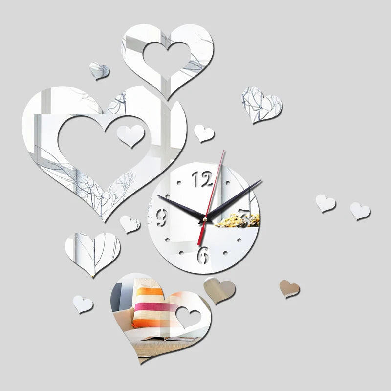 Wall Clocks Acrylic Heart DIY Mirror 3D Wall Sticker Modern Design Home Living Room Sofa Background Decoration