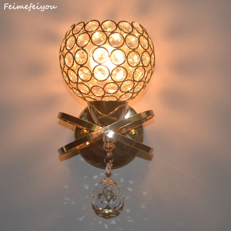 Feimefeiyou 2021 modern Art Decor Stainless Steel Plating LED Crystal Wall Light Lamp Bedroom Home Wall Sconce Lighting