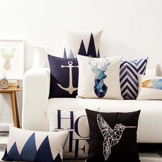 Decorative Throw Pillows Case Geometric Colorful Animals Deer Nordic Style Cotton Linen Cushion Cover for Sofa Home Decor