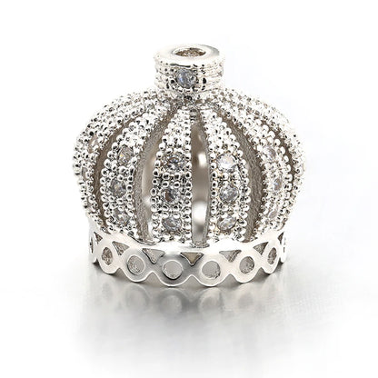 14*13mm Best Quality Handmade Brass Cubic Zirconia Crown Tassel Caps Charms for Diy Jewelry Findings, Hole: 1.3mm, Model:VM9