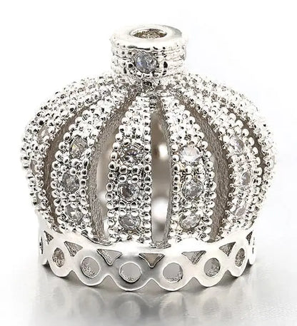 14*13mm Best Quality Handmade Brass Cubic Zirconia Crown Tassel Caps Charms for Diy Jewelry Findings, Hole: 1.3mm, Model:VM9