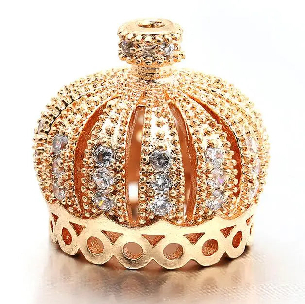 14*13mm Best Quality Handmade Brass Cubic Zirconia Crown Tassel Caps Charms for Diy Jewelry Findings, Hole: 1.3mm, Model:VM9