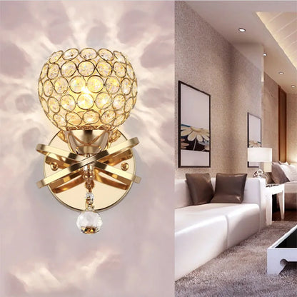 Feimefeiyou 2021 modern Art Decor Stainless Steel Plating LED Crystal Wall Light Lamp Bedroom Home Wall Sconce Lighting