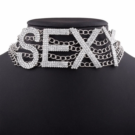 Rhinestone Choker Necklace Luxury Fashion Crystal Jewellery Sexy Word Chocker Bling  Glam Sparkly Women's Jewelry Accessories