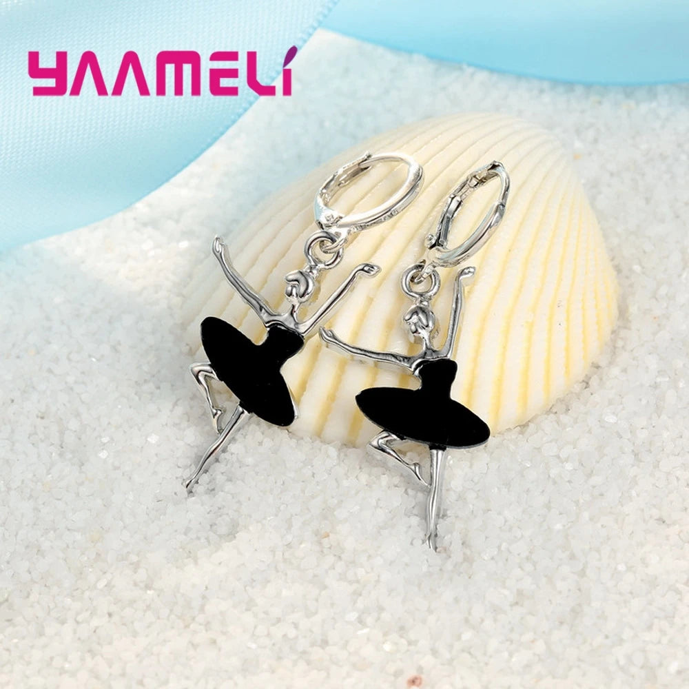 925 Sterling Silver Color Necklace/Earring Sets Sports Style Elegant Human Dance For Women Girl Birthday Party