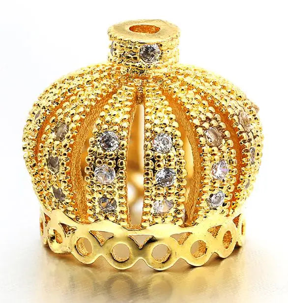 14*13mm Best Quality Handmade Brass Cubic Zirconia Crown Tassel Caps Charms for Diy Jewelry Findings, Hole: 1.3mm, Model:VM9