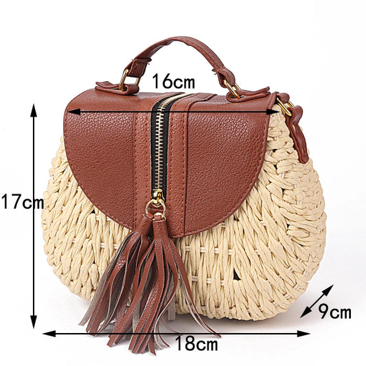 Designer Ladies Woven Knitting Messenger Crossbody Bags New Summer Bohemian Women Tassel Straw Beach Shoulder Bag