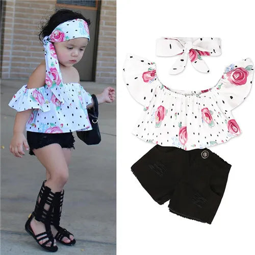 Children Sets for Girls Fashion 2025 New Style Girls Suits for Children Girls + Headband 3pcs. Set Cute Girls