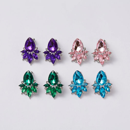 Women Fashion Crystal Dangle Earrings Sweet Water Drop Flower Geometry Statement Wedding Party Piercing Stud Jewelry Female Gift
