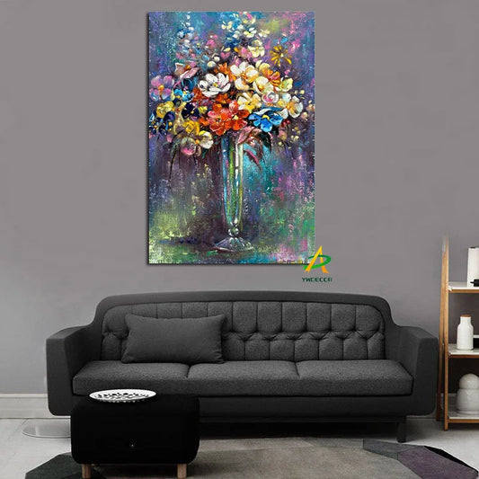 YWDECOR Modern Abstract Flower in a Vase Orchid Canvas Painting Print on Canvas Wall Art Picture Poster Living Room Home Decor
