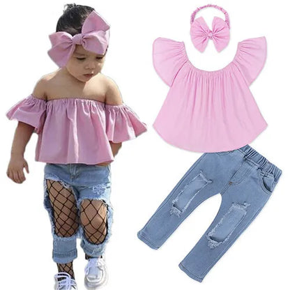 Children Sets for Girls Fashion 2025 New Style Girls Suits for Children Girls + Headband 3pcs. Set Cute Girls