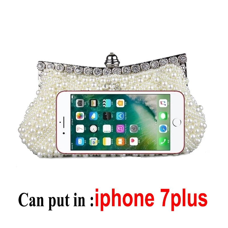 DAIWEI Women Evening Clutch Bag Ladies Wedding Bridal Handbag Pearl Beaded Diamond Day Cluthes Crystal Purse Party Wedding Beige