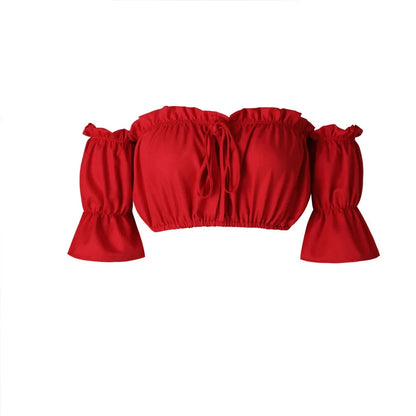 Crop tops women 2024 summer lantern sleeve sexy strapless beach tops  red black white ruched crop top tank top croptop