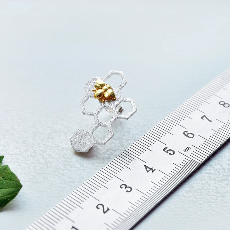 Lotus Fun Real 925 Sterling Silver Earrings Natural Fine Jewelry Honeycomb Home Guard 18K Gold Bee Drop Earrings for Women Gift
