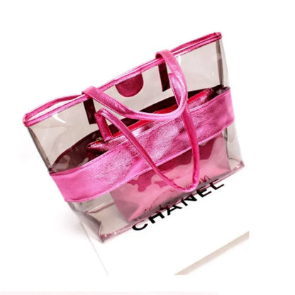 2 pcs set Women Summer Beach Bag PVC Transparent Composite Bags Set Shoulder Bag with Purse Waterproof Beach Tote Casual Bag