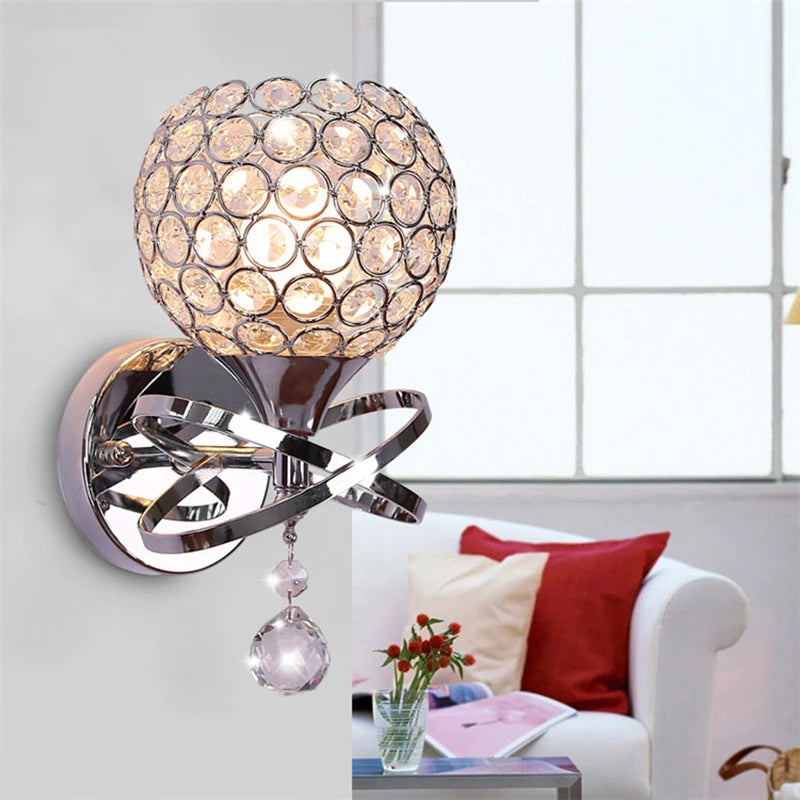 Feimefeiyou 2021 modern Art Decor Stainless Steel Plating LED Crystal Wall Light Lamp Bedroom Home Wall Sconce Lighting